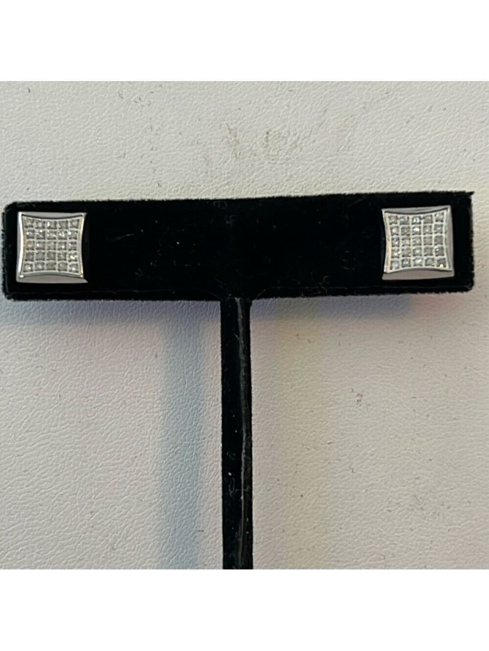 Sterling Silver Square Stud Earrings 25 Diamond Chips Each